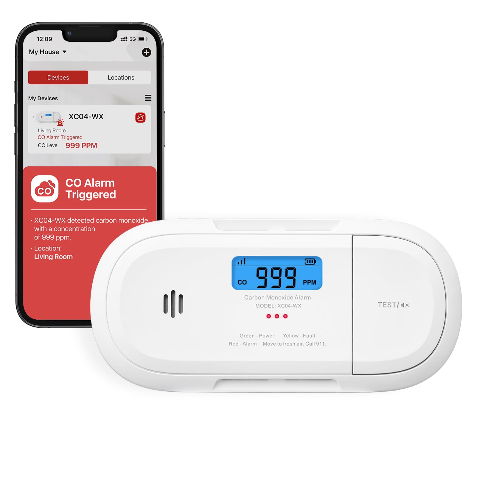 X-Sense Smart Carbon Monoxide Detector, Wi-Fi CO Detector, Real-Time Push Notifications via X-Sense Home Security App, Replaceable Battery,XC04-WX