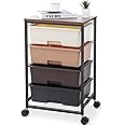 SYKIARIOL Utility Cart with 4 Drawers,Rolling Storage Cart with Drawers,Storage Rolling Drawer Cart with Wooden Tabletop for Bedroom,Kid's Room,Dorm,Classroom,Office,Brown