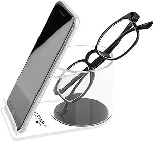 CM Multifuntion Eyeglass Holder Smart Phone Holder Glasses Cellphone Holding Acrylic Stand Desktop Organizer for Home Office Desktop Decoration Decor