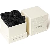 Rosaura 4-Piece Eternal Preserved Roses & Flowers Gift Box - Forever Lasting Real Roses, Preserved Flowers for Valentine's Day Black