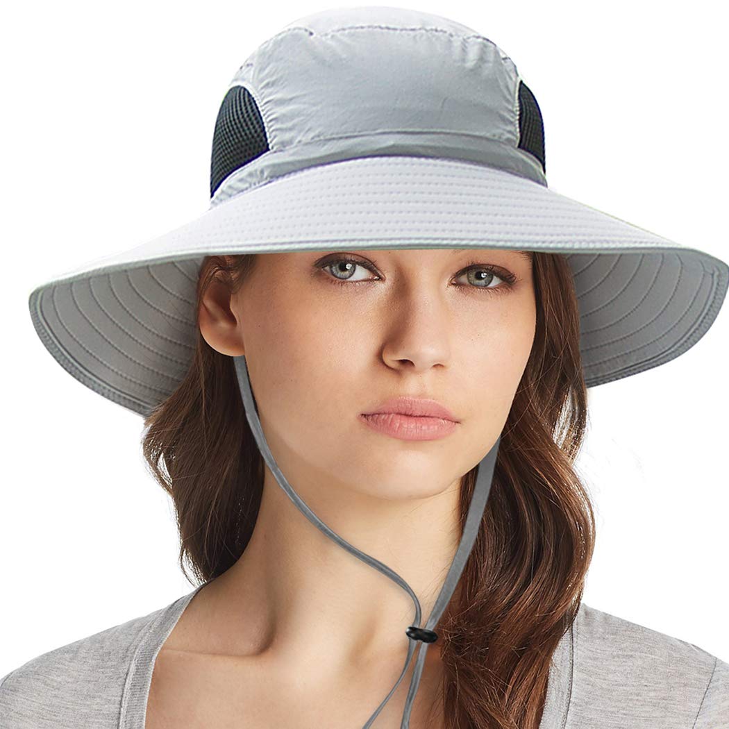 Hippih Waterproof Sun Hat Outdoor UV Protection Bucket Mesh Boonie Hat Adjustable Fishing Cap (Grey)