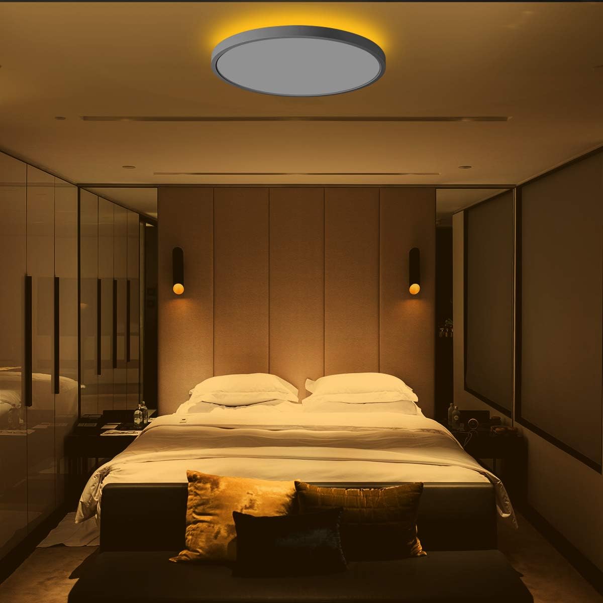 TALOYA LED Surface Mount 12 Inch Ceiling Light with Back Night Light (Gold), 24W Round Modern Flush Mount Light Fixture for Child Teen Baby Boy Living Room Bedroom, Easy Installation - - 