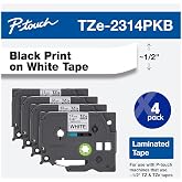 Brother Genuine P-Touch TZe-231 4-Pack Tape (TZE2314PKB) &frac12;&rdquo; (0.47&rdquo; or 12mm) x 26.2 ft. (8m) Laminated Black on White, (for use with PT-D210, PT-H110, PT-D220, PT-D410, PT-D600 Label Makers)