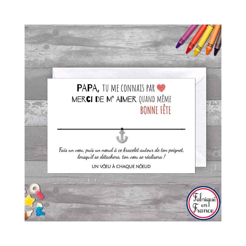 Enveloppe Fete Des Peres Fabrique En France Bracelet Porte Bonheur Ancre Inox Je Taime Papa Cadeau Original Pour Papa Carte De Vœux Bonne Fete Papa Beau Pere Offert Par Un Enfant Cuisine