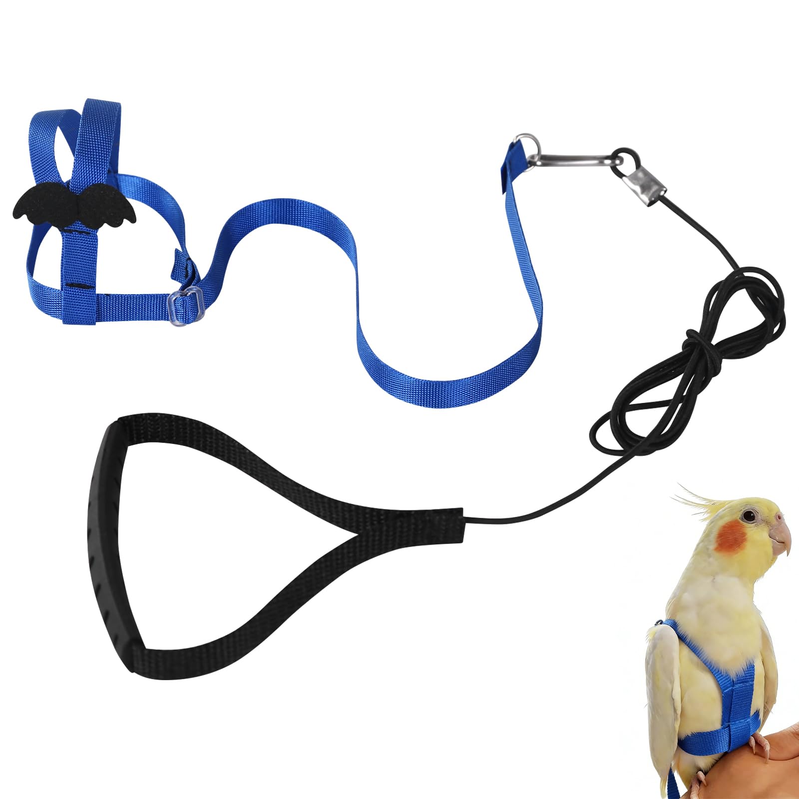 Parrot Harness Adjustable Pet Bird Harness Leash Outdoor Flying Trainning Rope Leash Anti- Bite Elastic Strap for Bird Parrot Cockatoos Macaws (Blue, S)