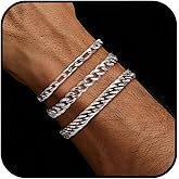 Vegolita 3PCS Stainless Steel Chain Bracelets for Men Women Gold Cuban Figaro Link Chain Bracelet Men's Curb Chain Bracelets Twisted Wrist Bracelets 7/7.5/8.3/9 Inches