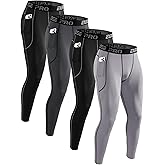 Orrfreer 4 Pack Men’s Compression Pants Running Tights Workout Leggings for Men Athletic Base Layer Bottoms with Pockets