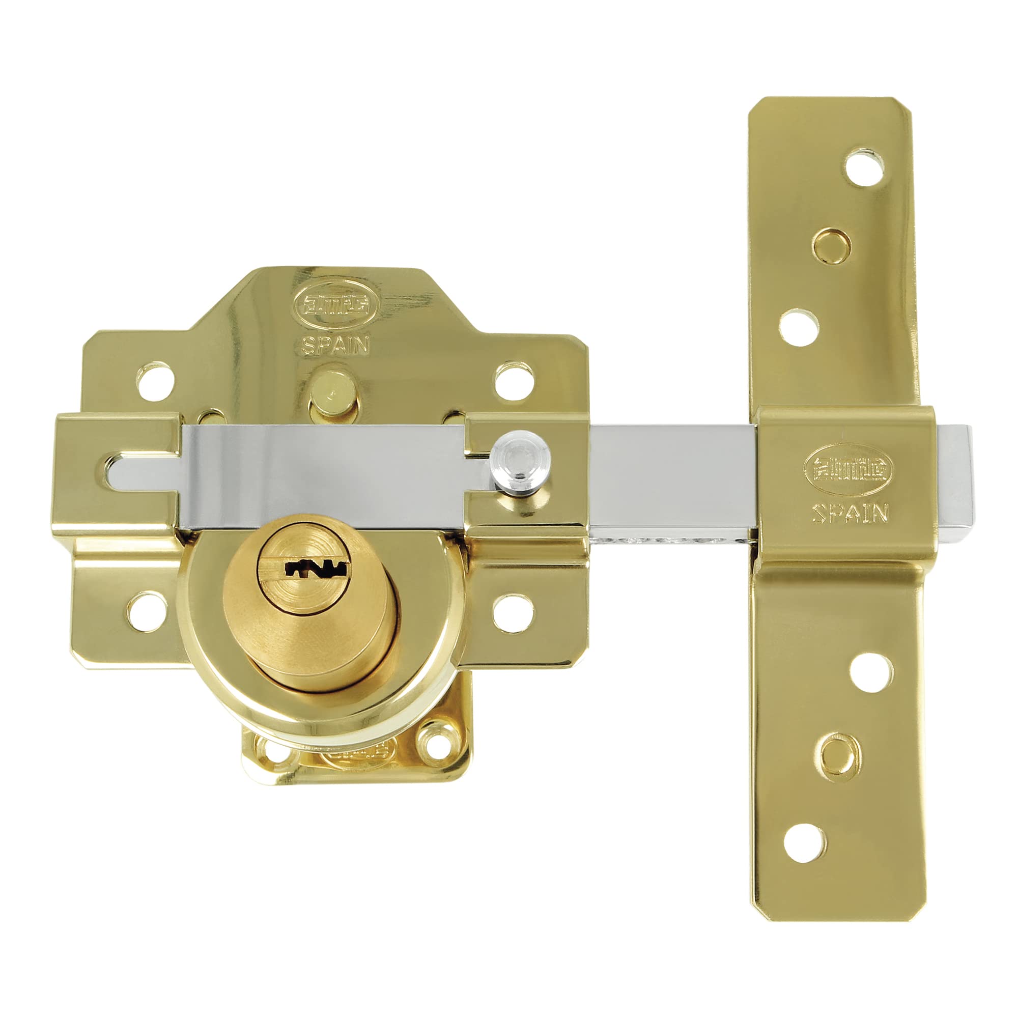 Amig - Steel Lock for Doors with High Security Cylinder Exterior and Interior | 90 x 154 mm, Cylinder 50 mm - Gold Colour | Anti-Pick · Anti Breakthrough · Anti-Drilling