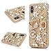 Mavis's Diary iPhone X Case, iPhone Xs Case, Full Edge Protective Plastic Case, 3D Handmade Crystal Clear Bling Diamonds Shiny Rhinestone Gold Floral Handbag Jewellery Hard PC Cover for iPhone X/XS