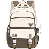 Y2K Aesthetic Backpack for Women Kawaii Preppy Travel Laptop Backpacks for College Cute Large Waterproof Daypack (Khaki)