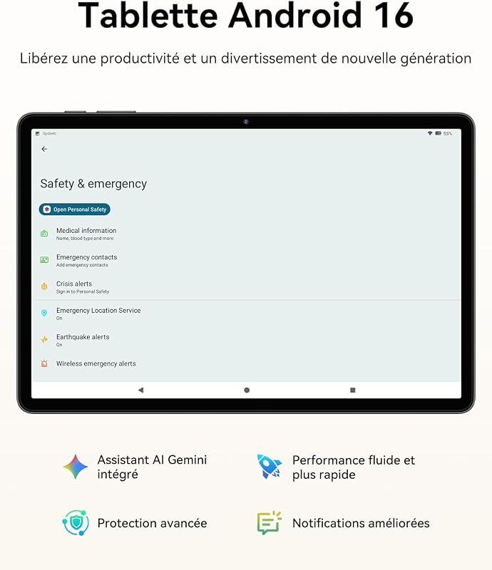 T30 11 Pouces Tablette Android 16, 4 Ans Garantie, 64Go ROM+4To
