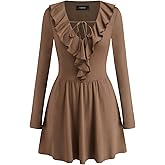 CIDER Mini Dress for Women Long Sleeve Ruffle V Neck Tie Back Casual Vacation Short Dress with Pockets