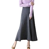Ailaile Long Skirt Women's Fall Winter 100% Merino Wool Knitted Skirt Ribbed Elastic Solid Warm Sweater Skirts
