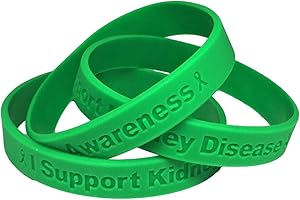 JEIRLES WHOLESALE 5 Green" I Support Kidney Disease Awareness" Bracelets 100% Medical Grade Silicone - Latex and Toxin Free - 5 Bracelets - Show Your Support For Kidney Disease Awareness