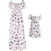 Mommy and Me Dress Summer Casual Boho Floral A-Line Ruffled Flowy Beach Hawaiian Vacation Maxi Dress