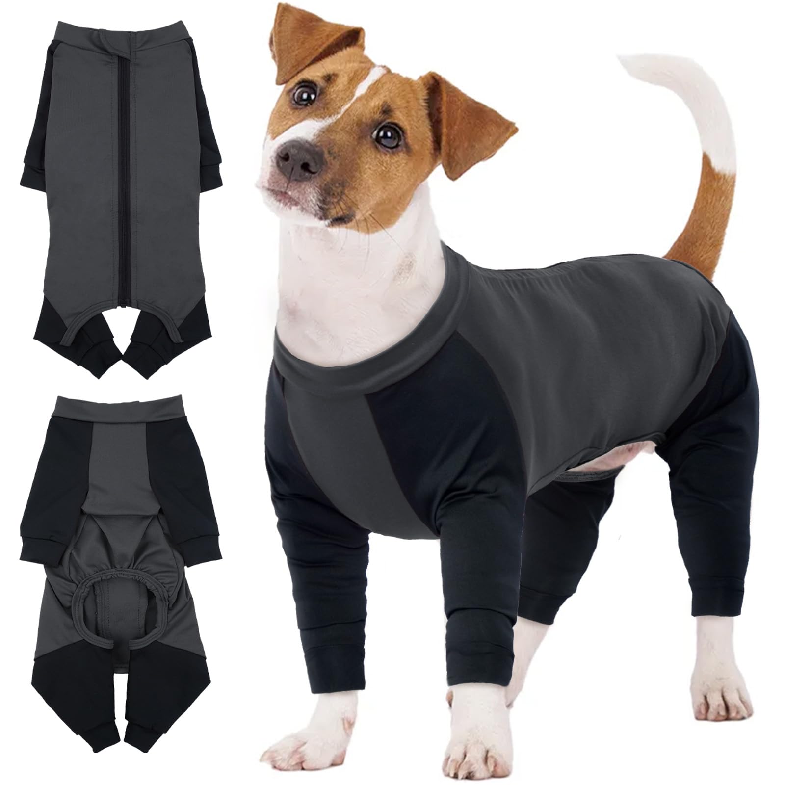 Photo 1 of IECOii Soft Dog Pajamas - 4 Legs Dog Bodysuit with Long Sleeve, Grey - Stretchable, Perfect for Small Dogs & Puppies Boy or Girl