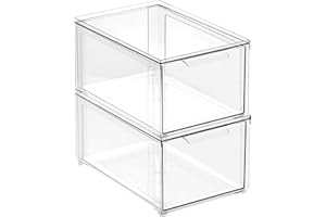 mDesign Plastic Closet Organizer Bin w/Pull Out Drawer - Stackable Storage for Closet - Organization for Shoes, Clothes, Bags, Totes, Small Linens, and More - Lumiere Collection - 2 Pack - Clear