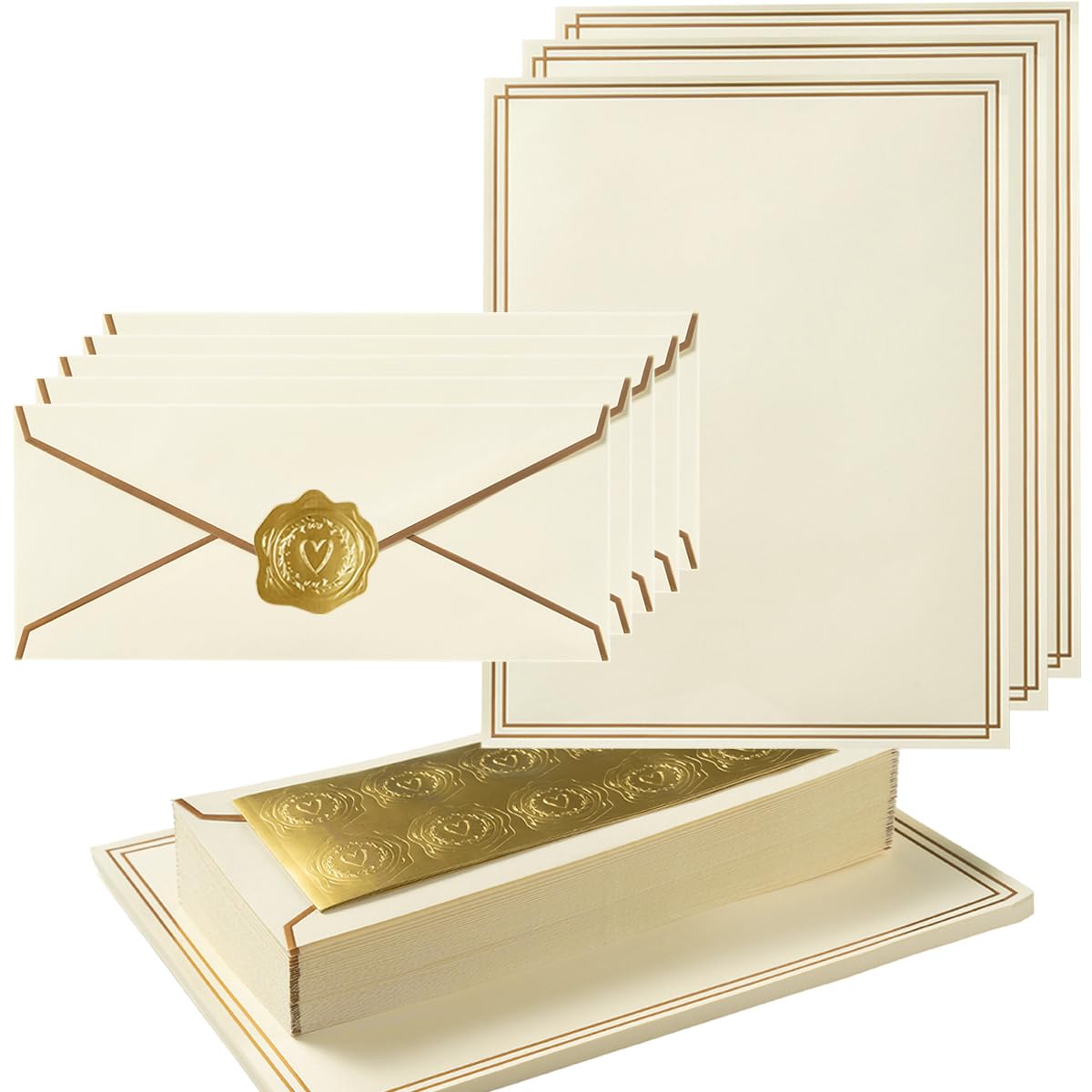 Photo 1 of **MISSING PARTS**
Topeen 50 Pack Stationery Set with Gold Border, #10 Business Envelopes and 8.5x11 Paper Sheets and Stickers for Writing Letters (Cream Color, 8.5x11 Inches)