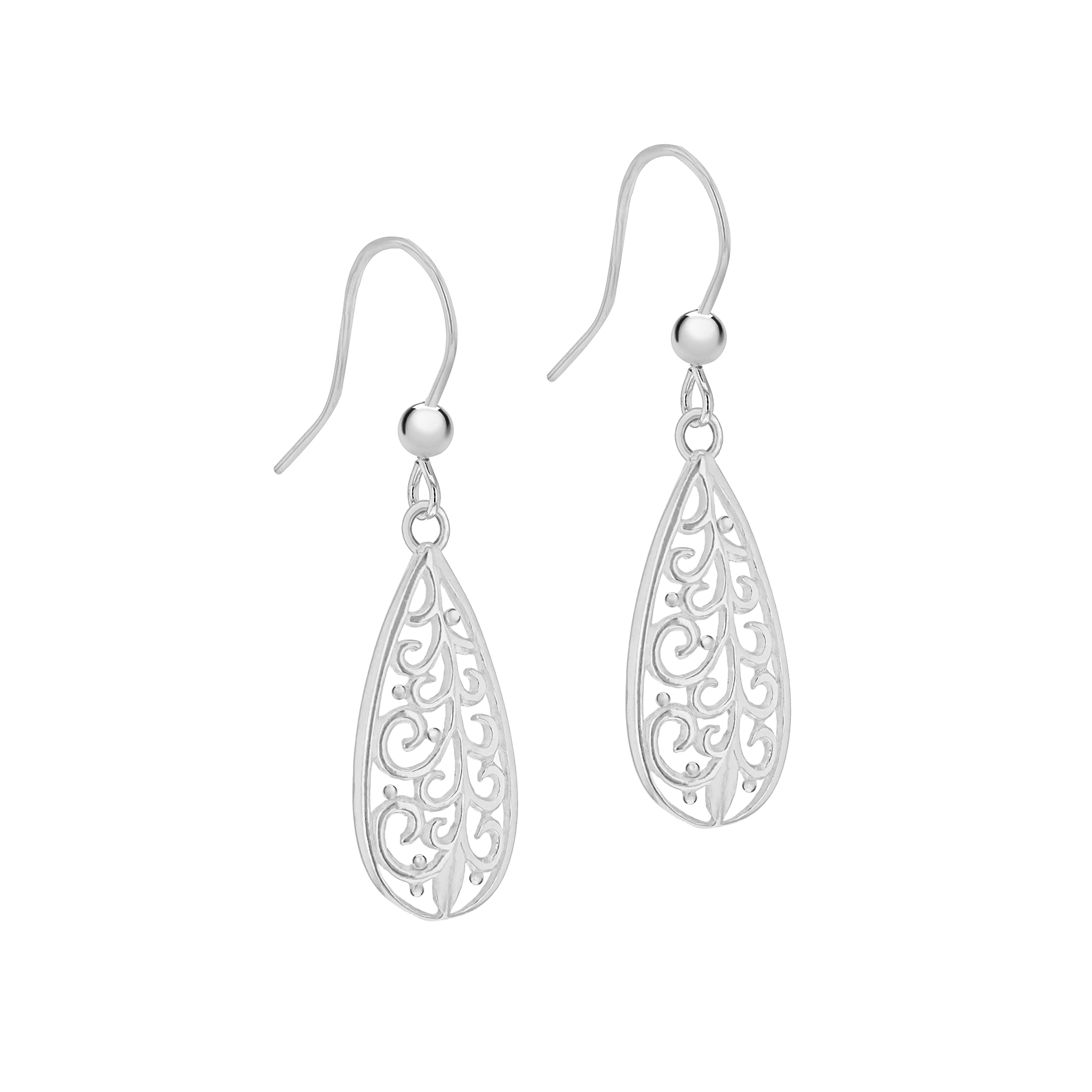 Tuscany Silver Women's Sterling Silver Rhodium Plated Filigree Teardrop Earrings