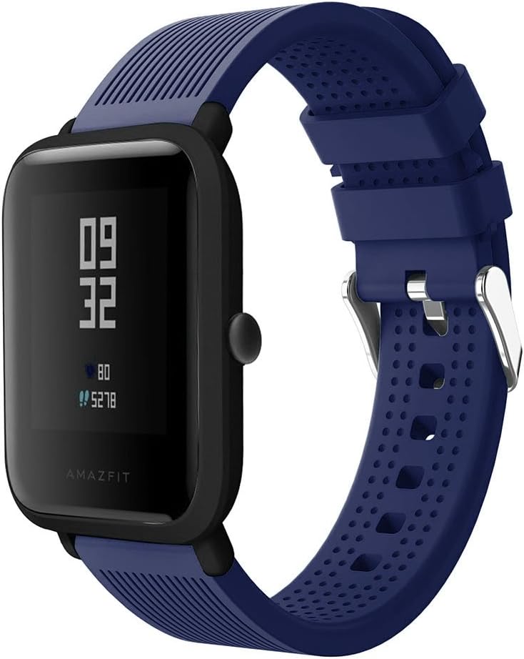 XingWangFa for Xiaomi Amazfit Straps Bands 20mm [Chuanzi Pattern] Soft Silicone Sport Band Replacement Strap For Xiaomi Huami Amazfit Bip Younth SmartWatch-Midnight Blue