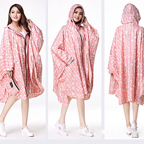 Rainbow25 Waterproof Raincoat Polyester Hooded Rainwear Poncho For Women Size One Size (Light Pink Flower)