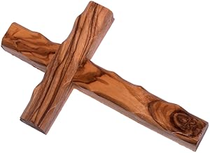 Holy Land Market Olive Wood Cross from Bethlehem with a Certificate and Lord Prayer Card (8 Inches)