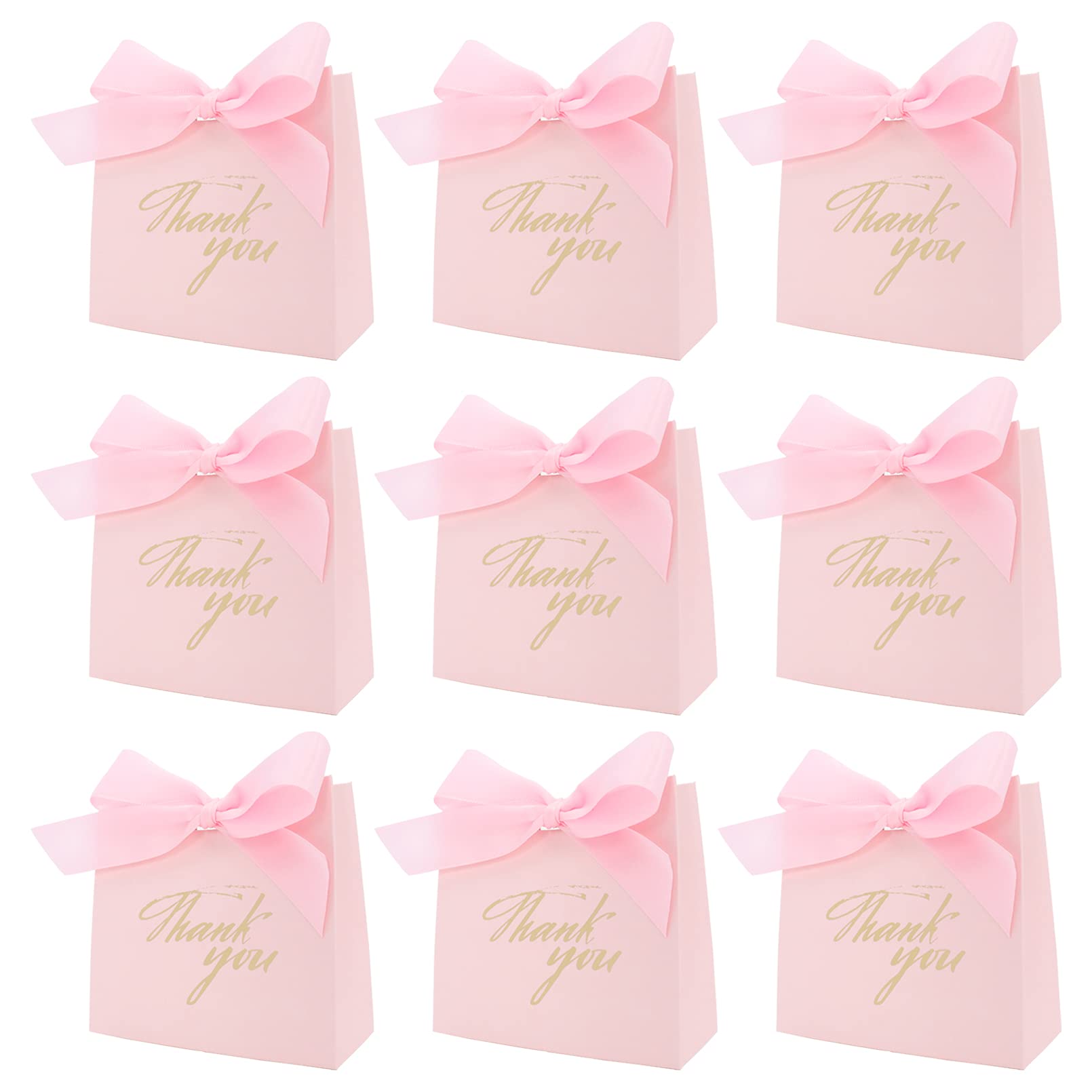 24Pcs Thank You Gift Bags with Pink Bow Ribbon Small Favor Bag Paper Gift Bags for Birthday Wedding Party Baby Shower Bridal Shower Pink