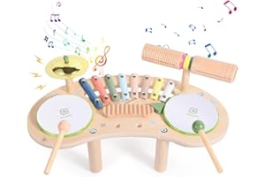 Asweets 7 in 1 Kids Drum Set for Toddlers Wooden Xylophone Musical Instruments Kit Play Set for Toddler Baby Drum Set Montessori Toys Sensory Toys Birthday Gifts for Girls Boys