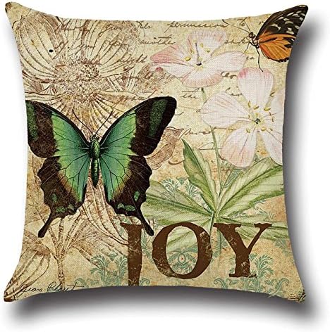 chongchundianzi Home cute butterfly cotton linen pillow pillow sofa pillow cover case 18 x18 Inch