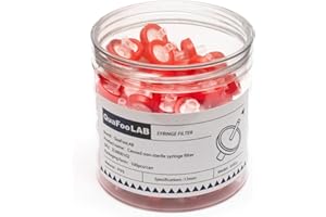 Syringe Filters PTFE Membrane 25mm Diameter 0.45μm Pore Size QuafooLAB Non Sterile Red Pack of 100