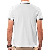 Men's Polo Shirts for Men Short Sleeve Striped Pique Cotton Polo Shirt Business Casual Layering Top White