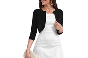 Heymoments Women's 3/4 Sleeve Casual Shrugs Lightweight Open Front Cropped Cardigan for Dresses
