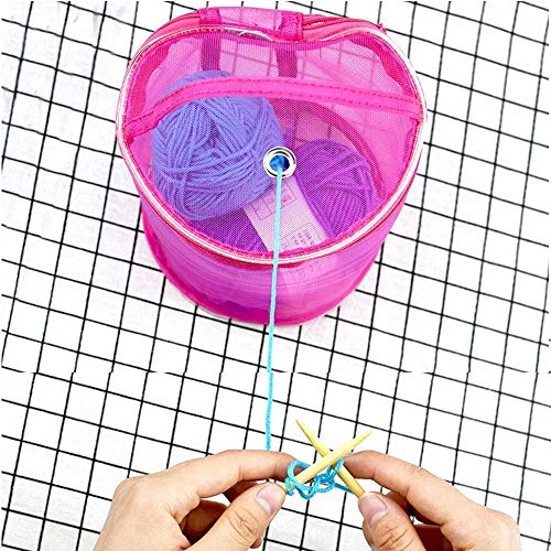 Pawaca Yarn Crochet Thread Storage, Round Mesh Bag Yarn Case Organizer Tote for Knitting, Crotchet, Sewing, Needlework(Rose)