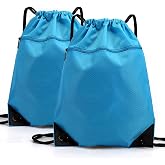 YINGKOR Drawstring Backpack Bag, Waterproof Draw String Back Sack with Zipper Pocket, Gym Drawstring Backpack Swimming Bag for Men Women, Pack of 2, Light Blue