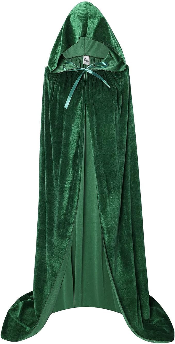 Halloween Hooded Cape Witch Cosplay Accessories Adult/Kids Halloween Fancy Dress Costume, Adult cape, Cloak for Halloween Party Fancy Dress, Masquerade, Family Party (Green)