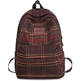 Teclado Backpack Plush Plaid Pattern 17.7 Inch Bookbags Lightweight Laptop Bag Travel Daypacks (Red)