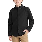 NUMYEAN Boys Long Sleeve Dress Shirts Button Down Uniform Shirts with Chest Pocket Size 7-14 Years