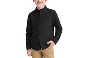 NUMYEAN Boys Long Sleeve Dress Shirts Button Down Uniform Shirts with Chest Pocket Size 7-14 Years