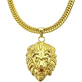 DIAMANTIO 18K Gold Plated Lion Head Pendant Necklace – Bold Statement Chain for Men and Women, Hip Hop Style