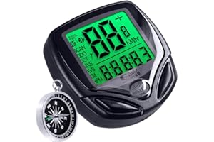 MAXIN Wireless Bike Computer - Large LCD Display, Water Resistant Cycling Speedometer & Odometer with Compass, Stopwatch for 