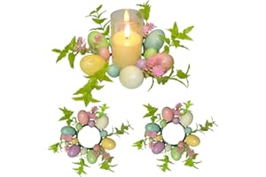 PALONMY 3pcs Easter Egg Candle Rings Wreaths Spring Wreath Pastel Eggs Candle Holder Rings 9" Mini Wreaths Decorations for Easter Tables Centerpieces Holiday Spring Home Kitchen Front Door
