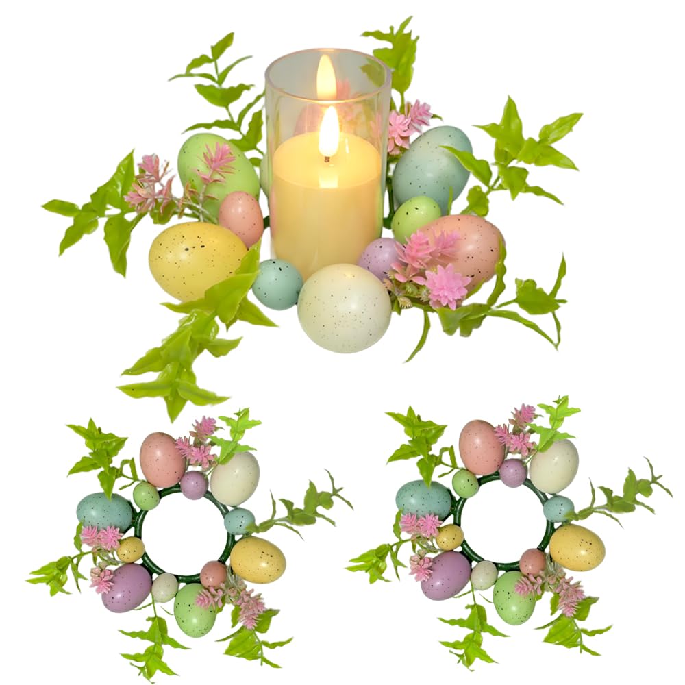 Photo 1 of 3pcs Easter Egg Candle Rings Wreaths Spring Wreath Pastel Eggs Candle Holder Rings 9" Mini Wreaths Decorations for Easter Tables Centerpieces Holiday Spring Home Kitchen Front Door