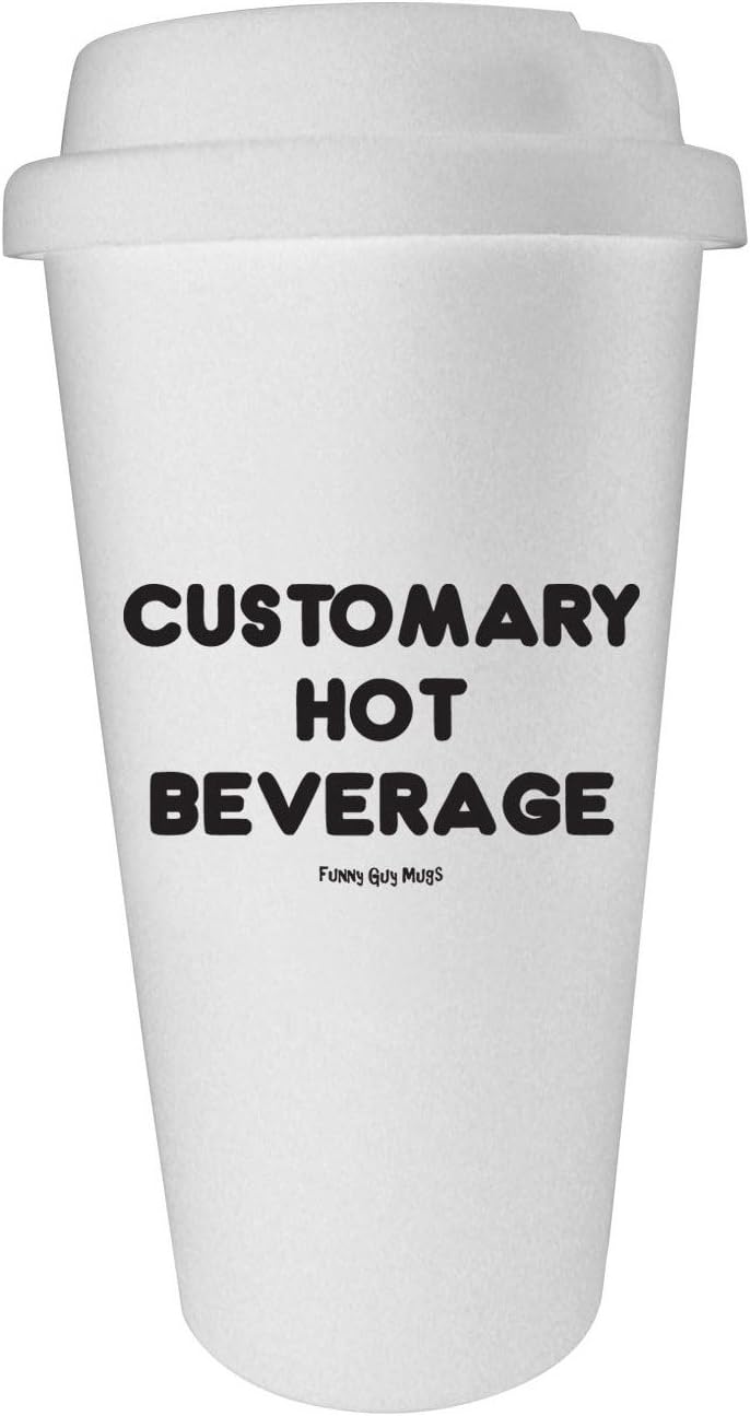 Funny Guy Mugs Customary Hot Beverage Travel Tumbler With Removable Insulated Silicone Sleeve, White, 16-Ounce