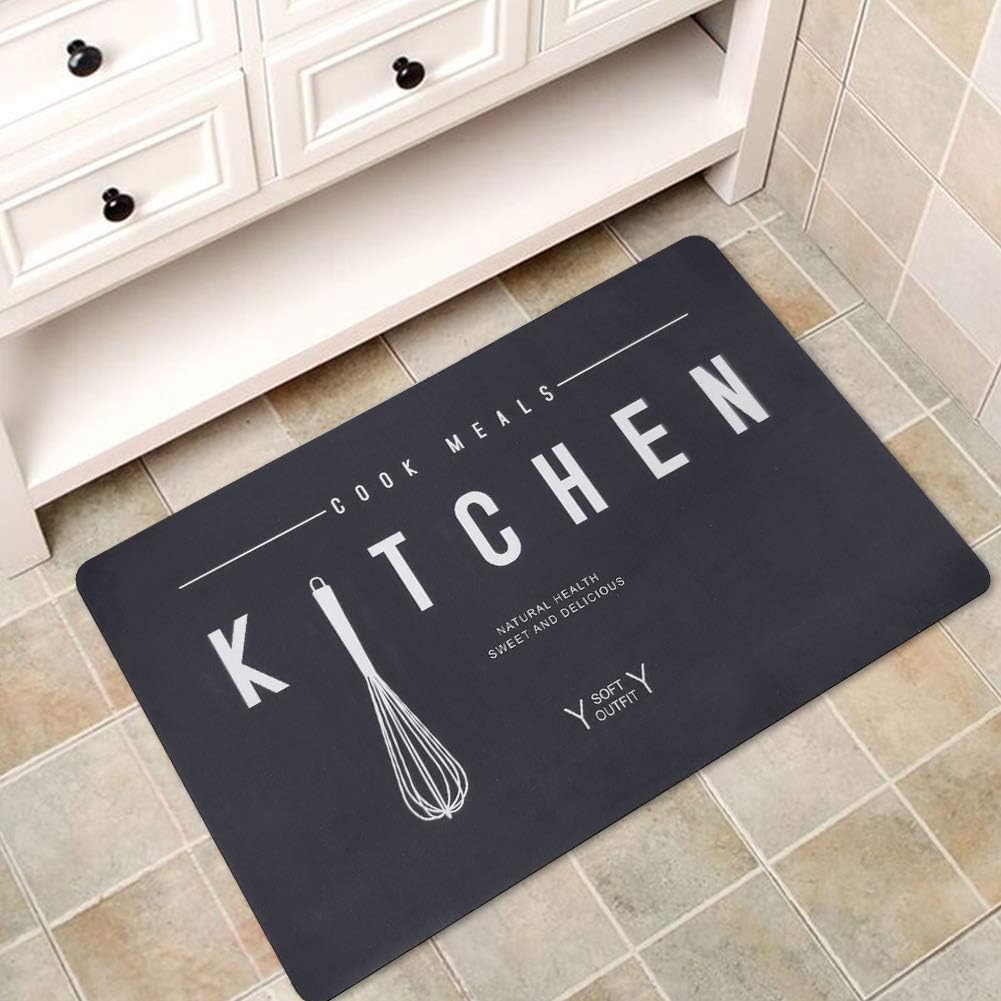 USTIDE Black Gray Kitchen Rug, NonSlip Rubber Backing