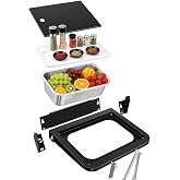 QuliMetal Grill Side Table for Weber Searwood 600/600XL/Smoque/Smoque XL | Foldable BBQ Prep Shelf with Cutting Board,Stainless Steel Basin, Lid and 2 Hooks,Side Shelf Grill Accessory