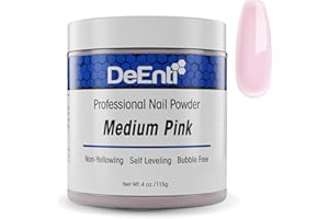 DEENTERPRISES, INC. DeEnti Acrylic Nail Powder, 4oz Medium Pink Acrylic Powder Dip for Nails, Long Lasting Salon Quality, Bubble Free Professional Nail Powder for Manicure, Nail Art, Fake Nails, Nail Carving & Extensions