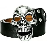 POSKLA Men's Skull Head Buckle Leather Belt Waist Band, Jeans Decorative Punk Belt (BLACK)