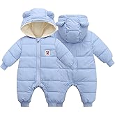 BYFRI Baby Boys Girls Snowsuit Newborn Cozy Winter Coat Infant Bear Hooded Jumpsuit Toddler Snow Outfit for 0-24 Months