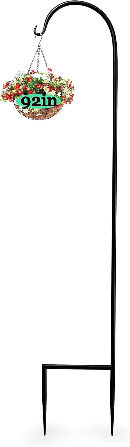 Outdoor Shepherd's Hooks - Shepherds Hook 92 Inch Heavy Duty Plant Hanger Premium Metal Iron Shepherd Hooks for Weddings Solar Lights Flower Baskets Christmas Lights Lanterns Pack of 1