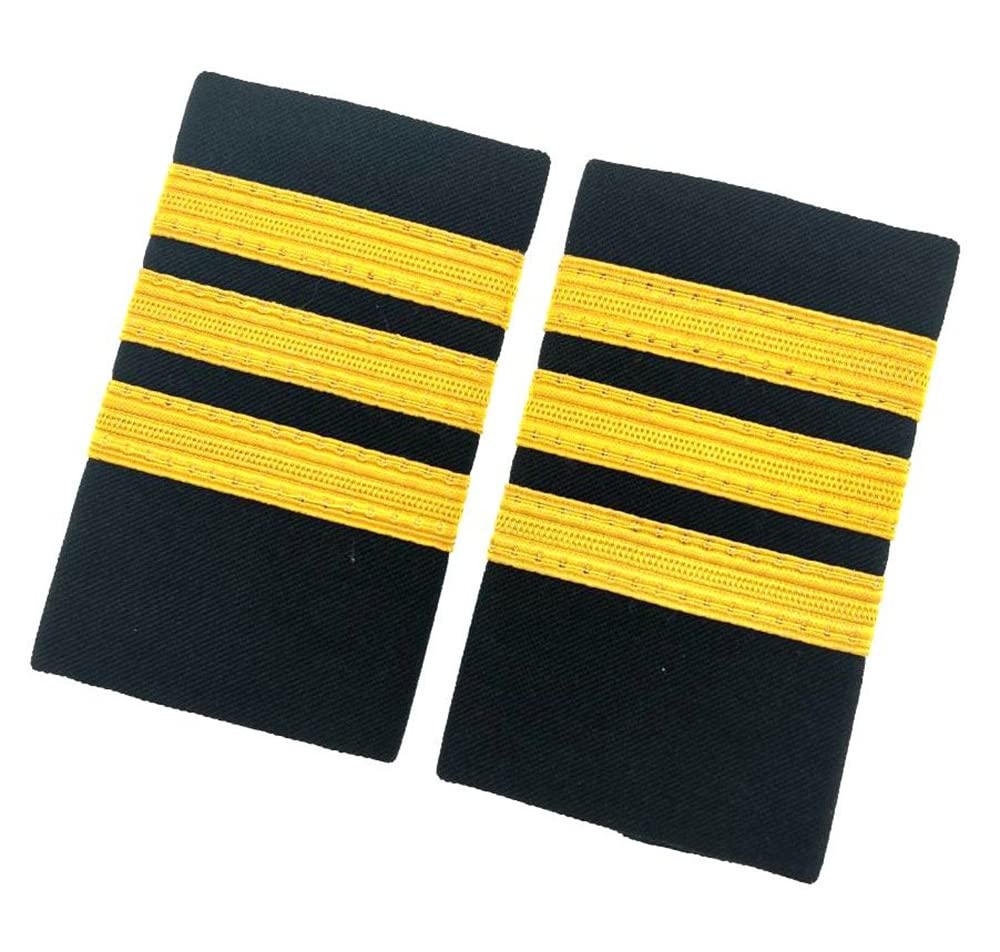 Photo 1 of 1 Pair Uniform Bars Airline Pilot Epaulets Captain Shoulder Boards Insignia Sliders Cosplay Epaulette Sliders (Three Bars Gold)